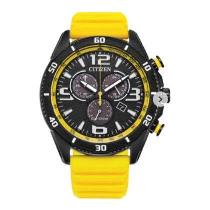 Citizen Eco-Drive AT2585-08E 44.9mm Yellow Silicone Strap Chronograph Analog Men Watch